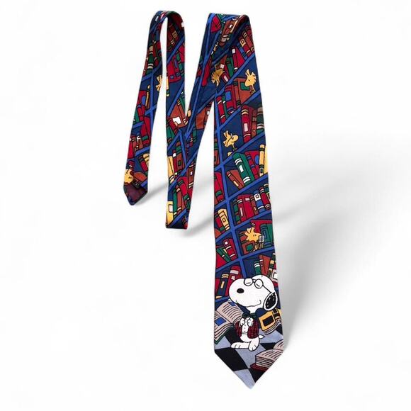 Vintage Snoopy Joe Preppy Novelty Tie 1990s Peanuts Necktie Book Print 57” - Picture 1 of 6